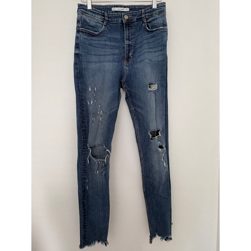 Zara Trafaluc Distressed Skinny Jeans Blue Size 10 / EUR 42 Pre-Owned